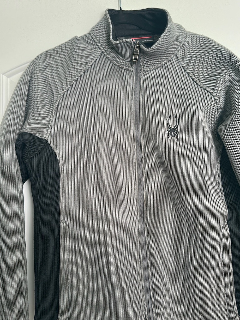 Spyder Men's Gray Full-Zip Sweater with Black Panels